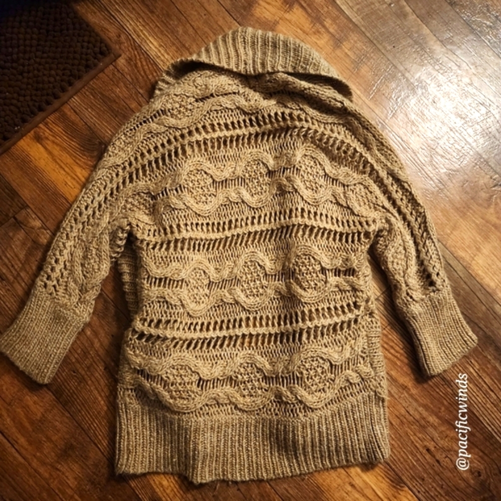 EXPRESS TAN CHUNKY WOOL KNIT OPEN FRONT CARDIGAN XS      ☆ - Picture 4 of 5